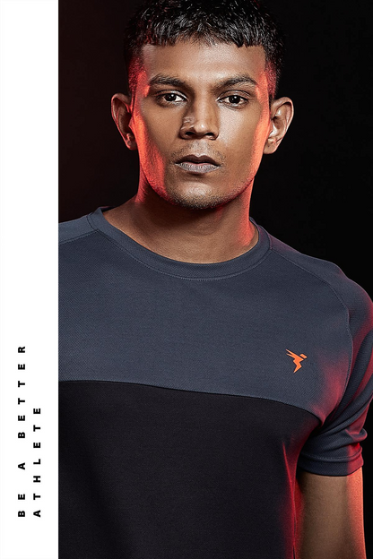 TechnoSport Crew Neck Half Sleeve Dry Fit T-Shirt for Men P 536 - Black Dark Grey