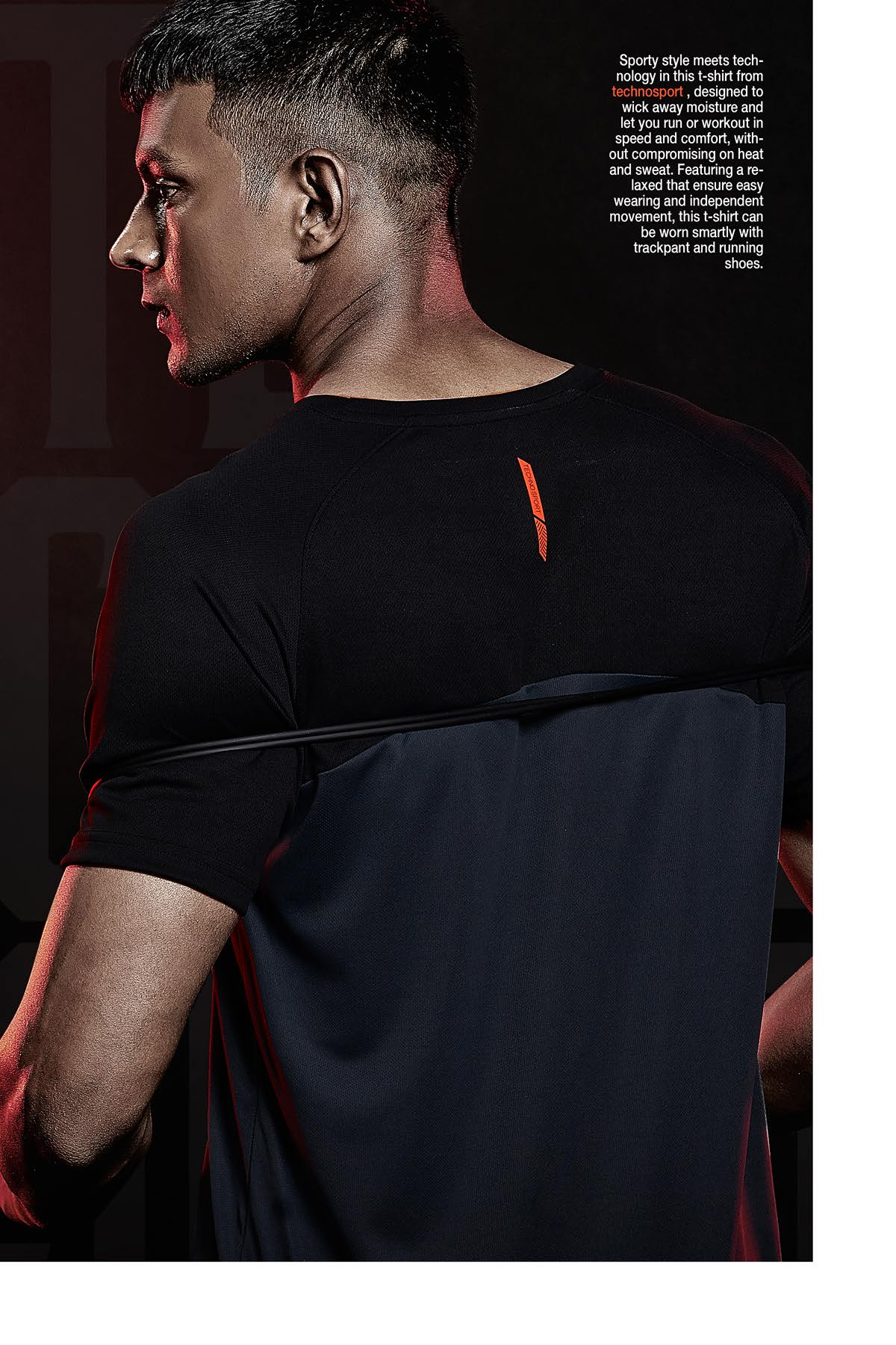 TechnoSport Crew Neck Half Sleeve Dry Fit T-Shirt for Men P 536 - Dark Grey Black