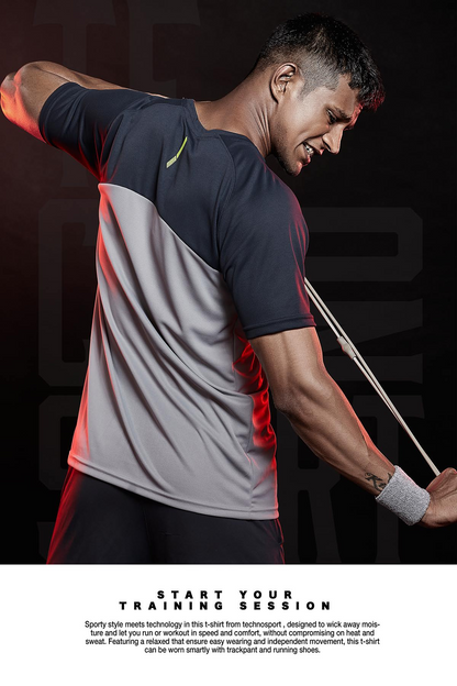 TechnoSport Crew Neck Half Sleeve Dry Fit T-Shirt for Men P 536 - Light Grey Dark Grey