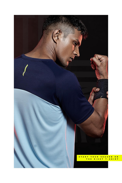 TechnoSport Crew Neck Half Sleeve Dry Fit T-Shirt for Men P 536 - Sky Blue Navy Blue