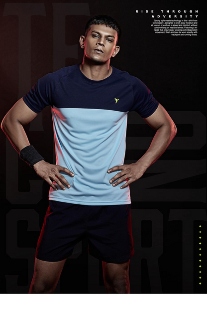 TechnoSport Crew Neck Half Sleeve Dry Fit T-Shirt for Men P 536 - Sky Blue Navy Blue