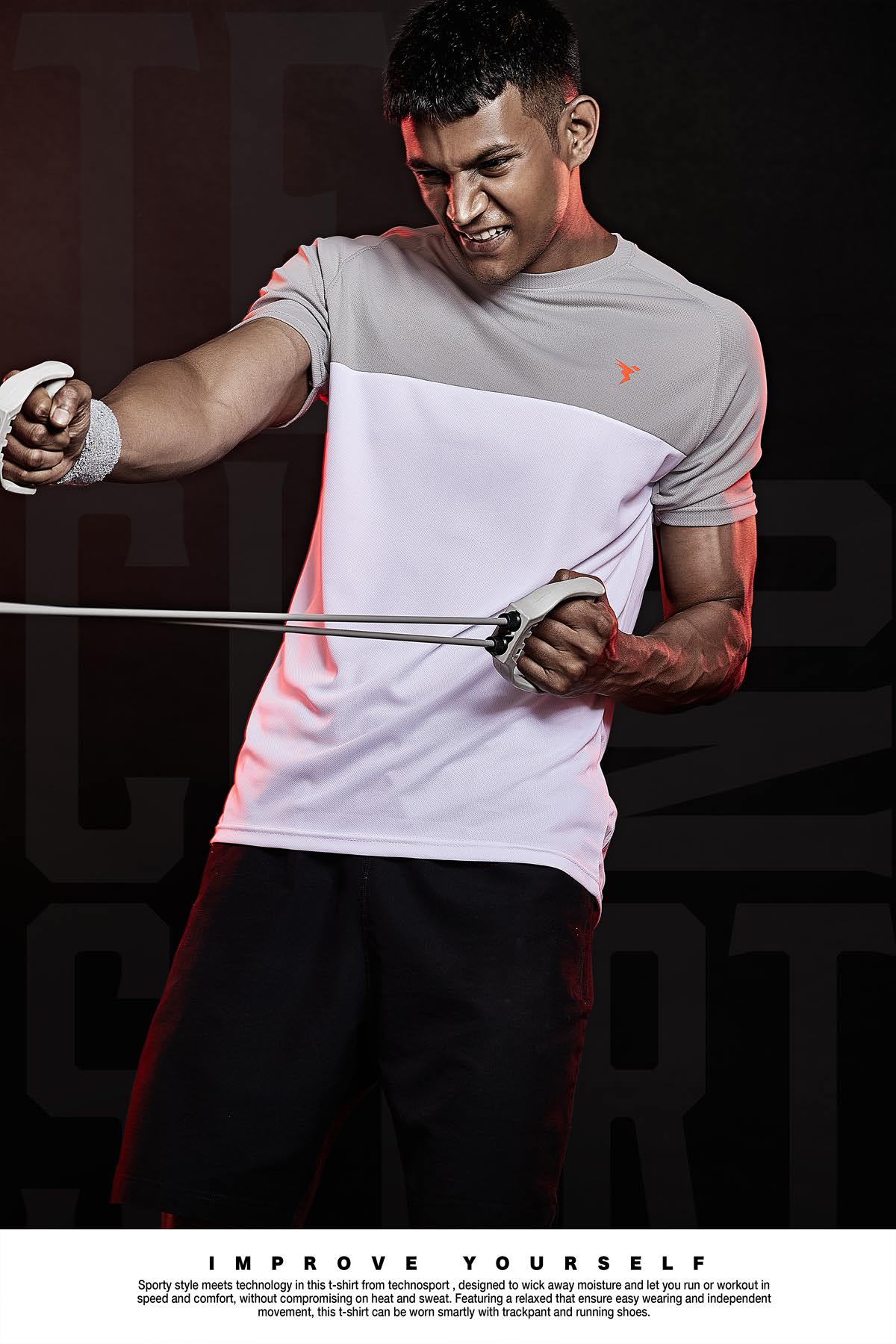 TechnoSport Crew Neck Half Sleeve Dry Fit T-Shirt for Men P 536 - White Light Grey