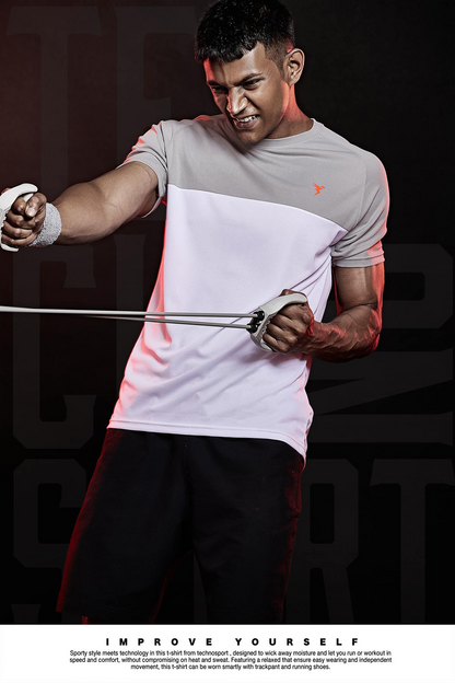 TechnoSport Crew Neck Half Sleeve Dry Fit T-Shirt for Men P 536 - White Light Grey