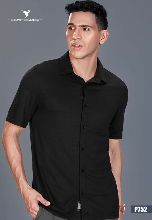 TechnoSport Polo Neck Half Sleeve Dry Fit T Shirt for Men P-752 (Black)