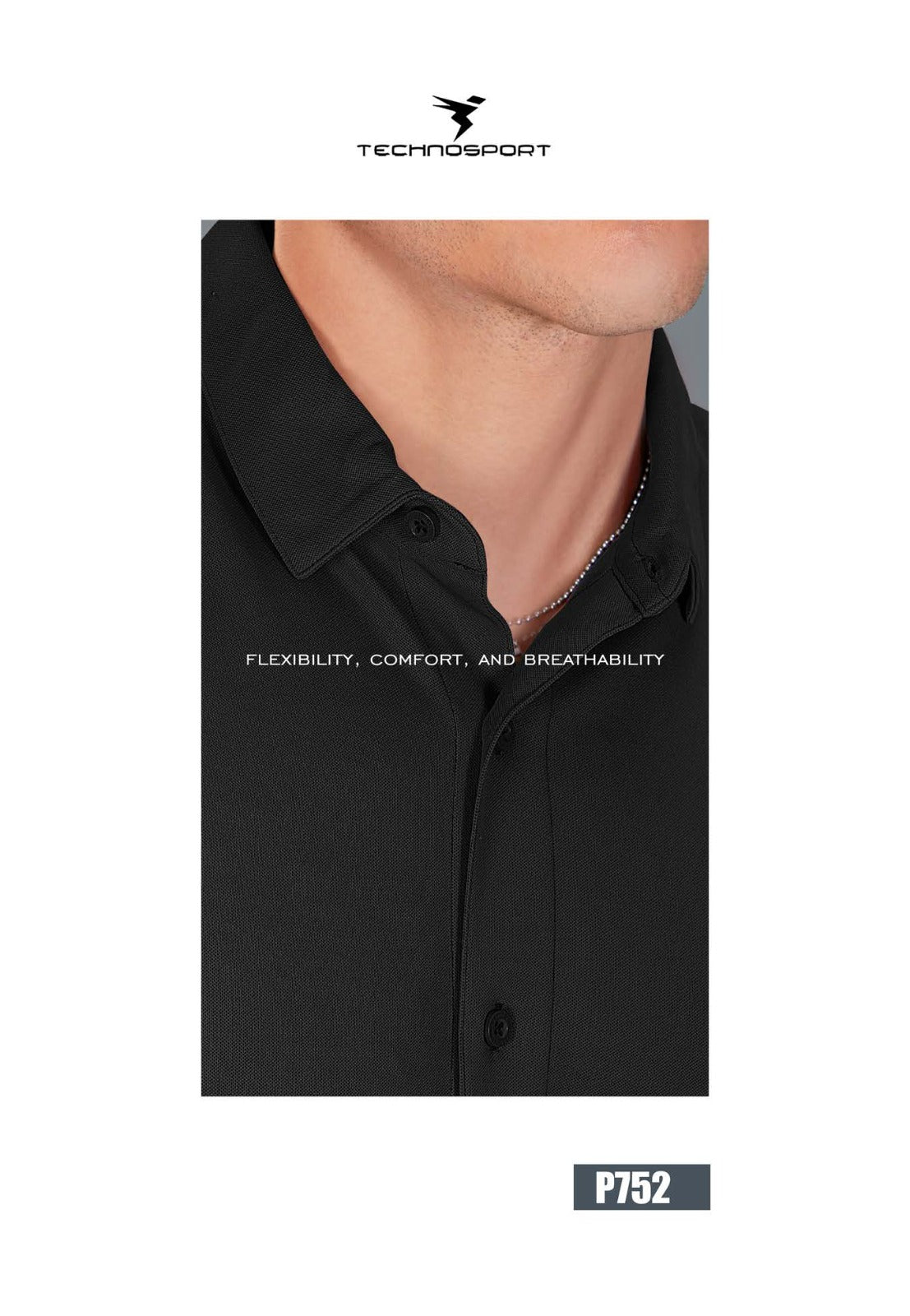 TechnoSport Polo Neck Half Sleeve Dry Fit T Shirt for Men P-752 (Black)