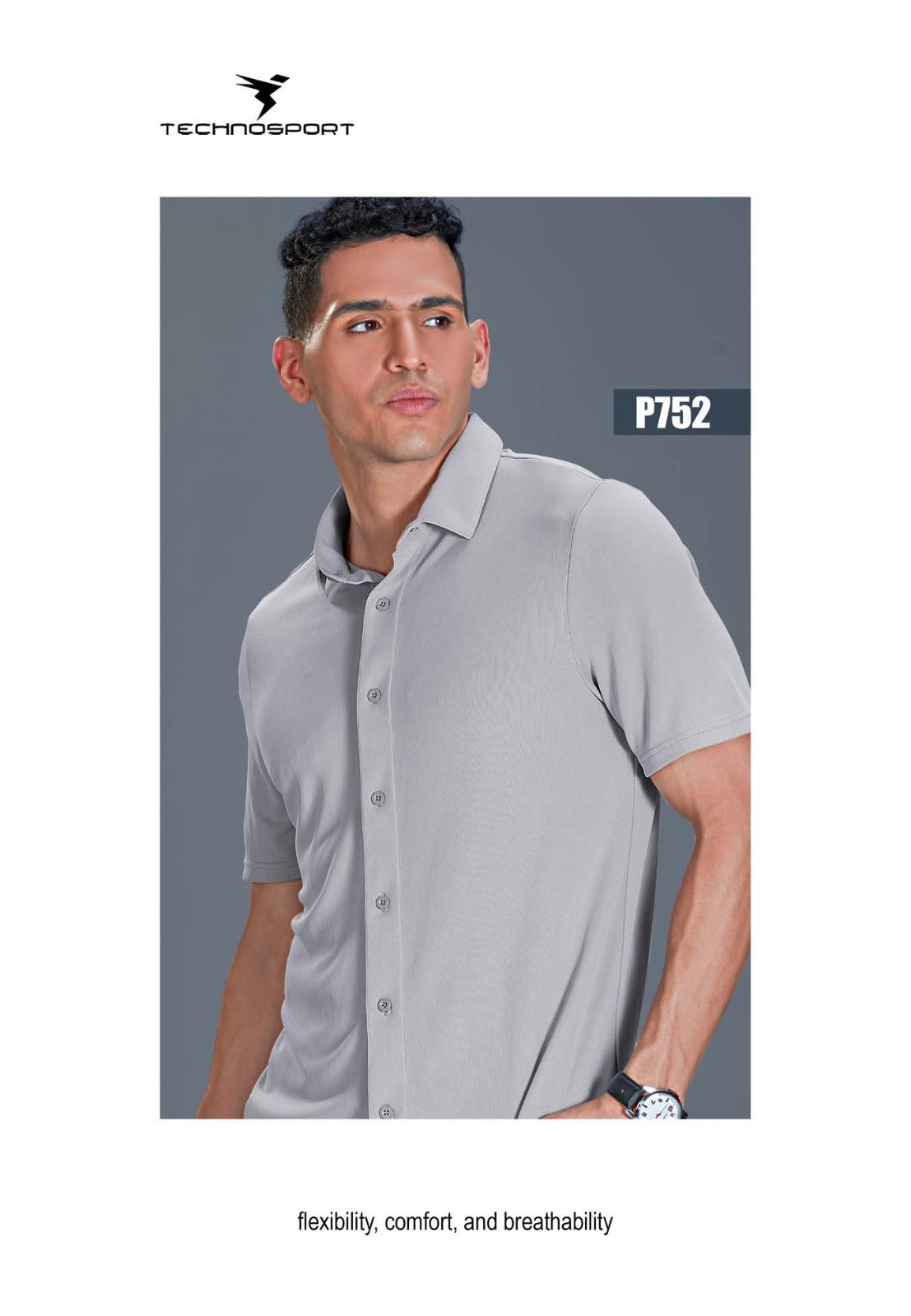 TechnoSport Polo Neck Dry Fit T Shirt P-752 - Light Grey