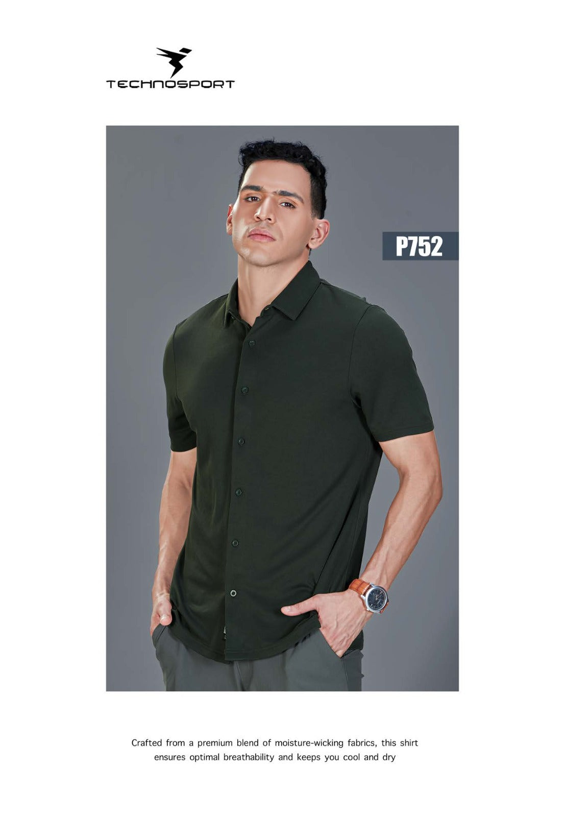 TechnoSport Polo Neck Dry Fit T Shirt P-752 - Pine Green