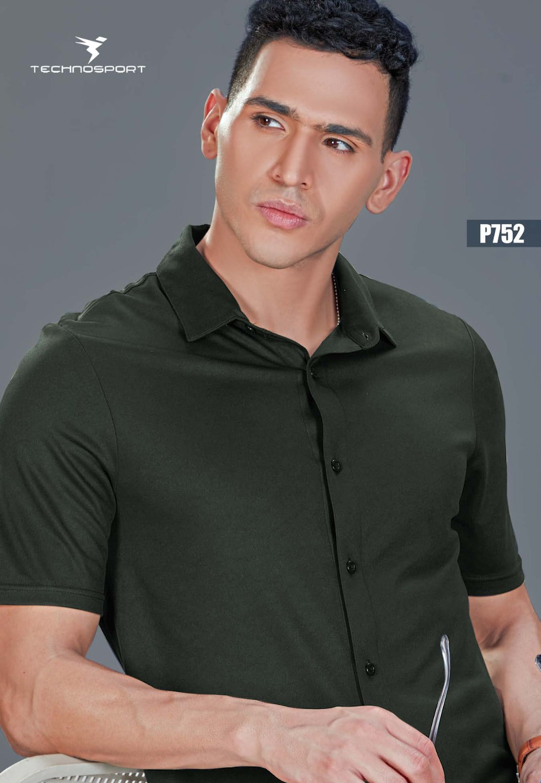 TechnoSport Polo Neck Dry Fit T Shirt P-752 - Pine Green