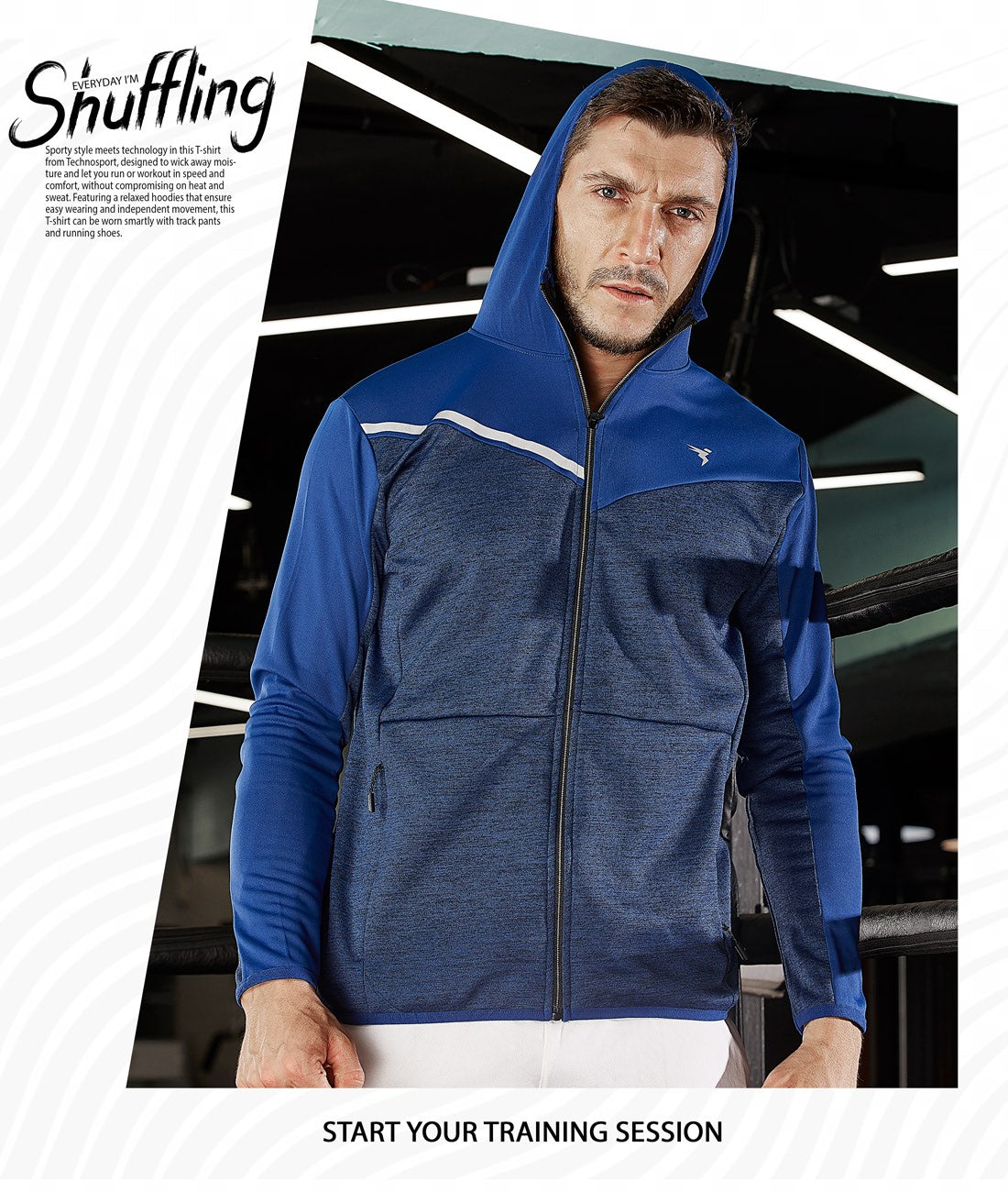 TechnoSport Full Sleeve Dry Fit Hoodie Jacket for Men PL-65 - Royal Blue