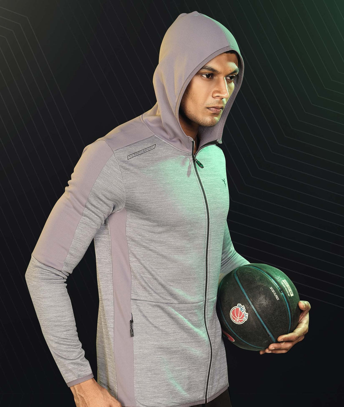 Technosport Full Sleeve Dry Fit Hoodie Jacket PL-71 - Silver Grey
