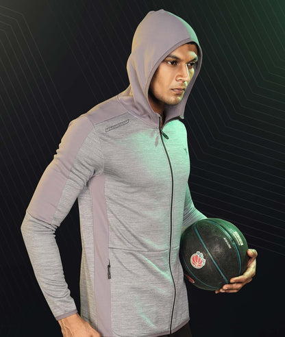 Technosport Full Sleeve Dry Fit Hoodie Jacket PL-71 - Silver Grey