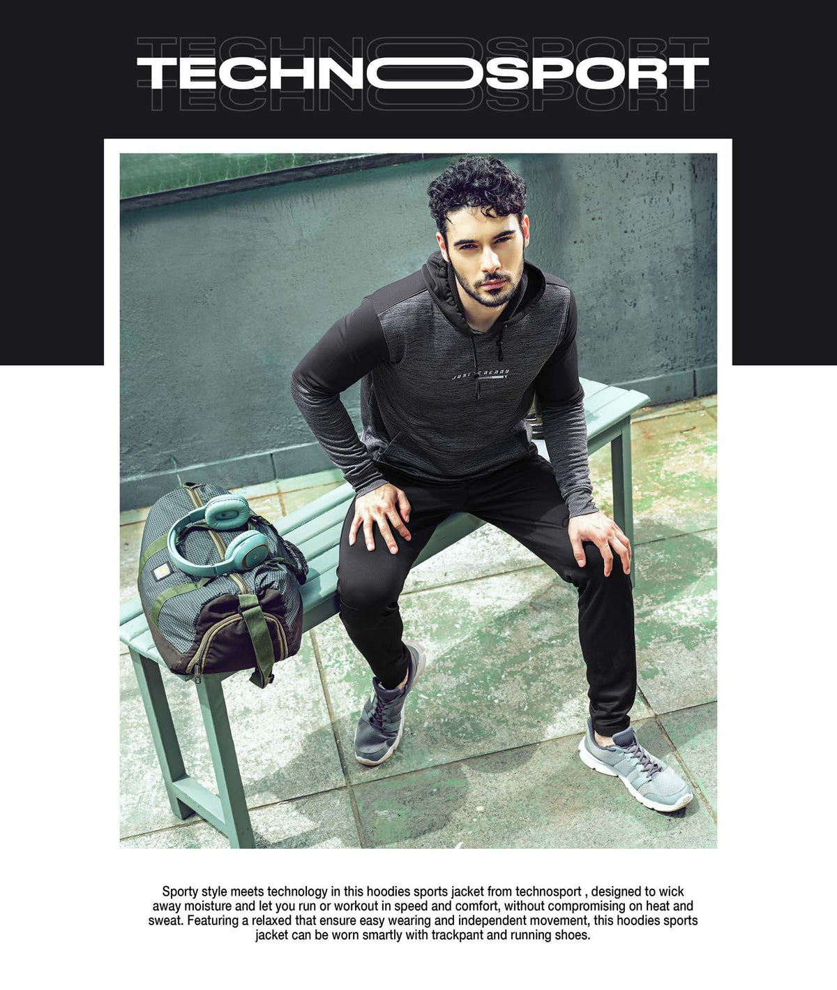 Technosport Full Sleeve Dry Fit Hoodie Jacket for Men PL-72 - Dark Grey