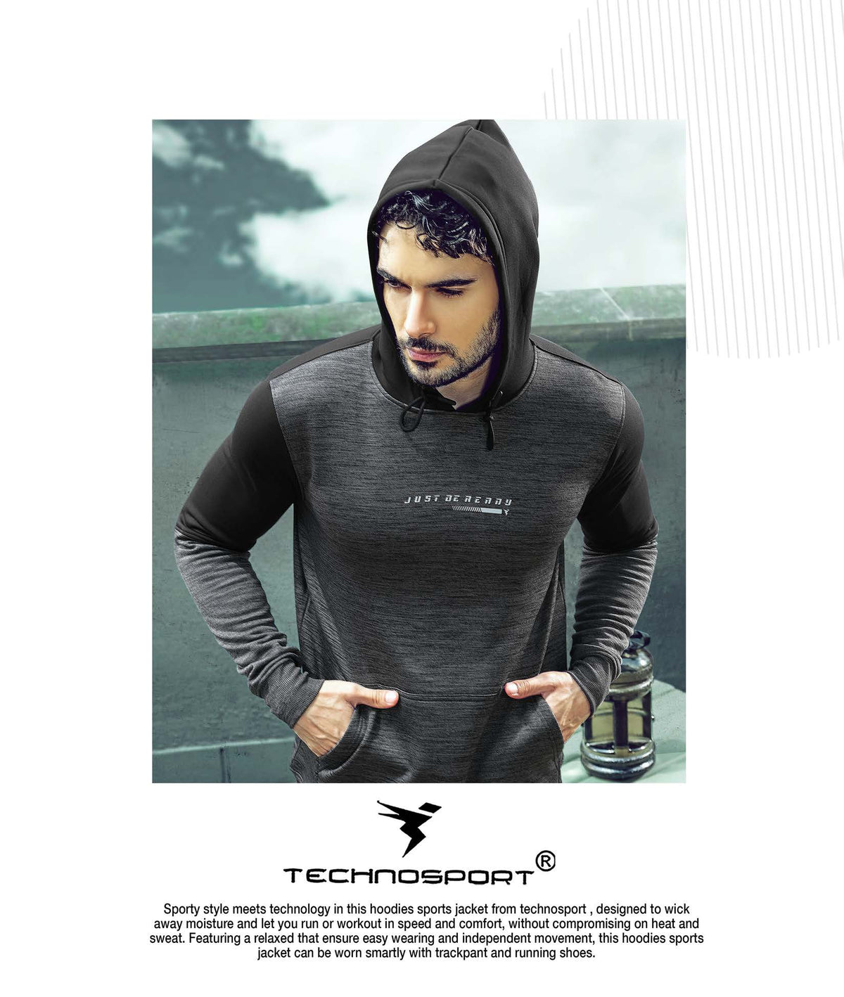 Technosport Full Sleeve Dry Fit Hoodie Jacket for Men PL-72 - Dark Grey