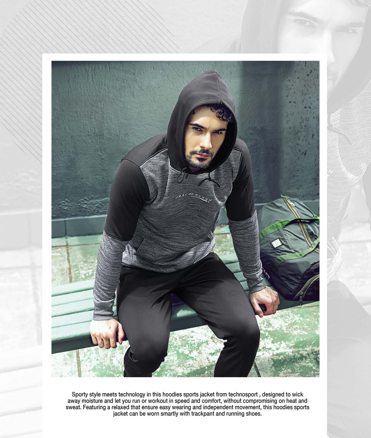 Technosport Full Sleeve Dry Fit Hoodie Jacket for Men PL-72 - Light Grey