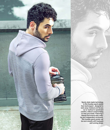 Technosport Full Sleeve Dry Fit Hoodie Jacket for Men PL-72 - Silver Grey