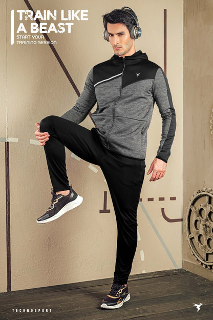 Technosport Full Sleeve Dry Fit Melange Hoodie Jacket for Men PL-74 - Dark Grey