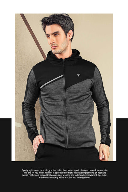 Technosport Full Sleeve Dry Fit Melange Hoodie Jacket for Men PL-74 - Dark Grey