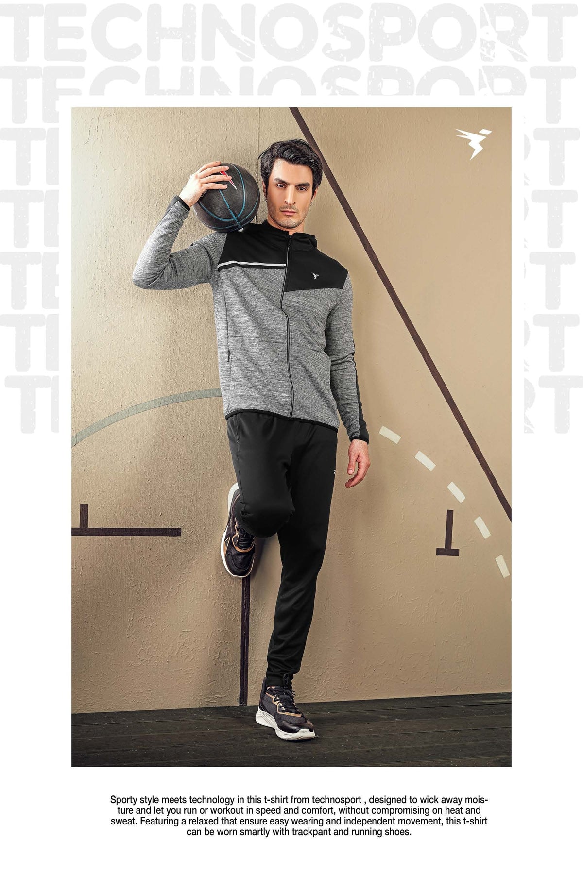 Technosport Full Sleeve Dry Fit Melange Hoodie Jacket for Men PL-74 - Light Grey