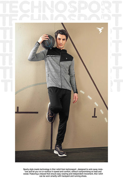 Technosport Full Sleeve Dry Fit Melange Hoodie Jacket for Men PL-74 - Light Grey