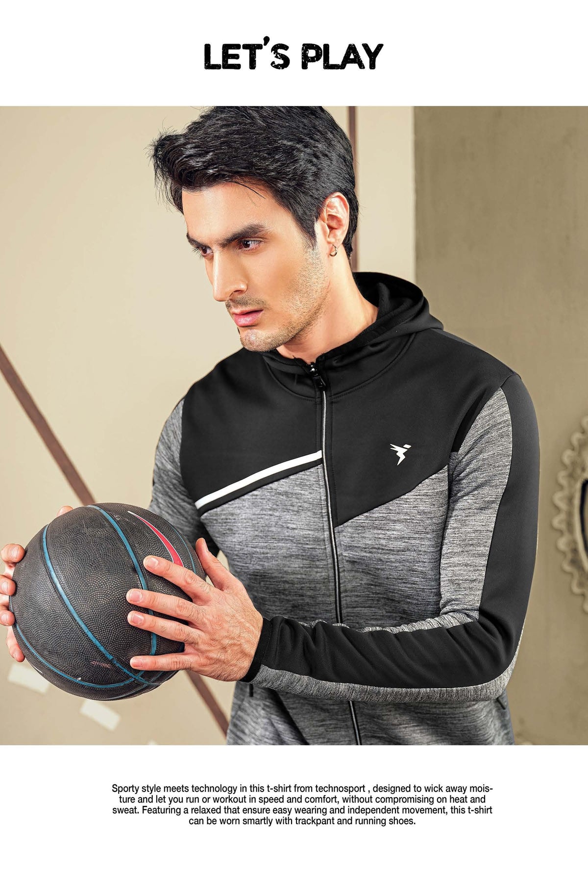 Technosport Full Sleeve Dry Fit Melange Hoodie Jacket for Men PL-74 - Light Grey