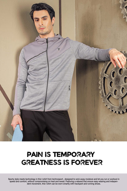 Technosport Full Sleeve Dry Fit Melange Hoodie Jacket for Men PL-74 - Silver Grey