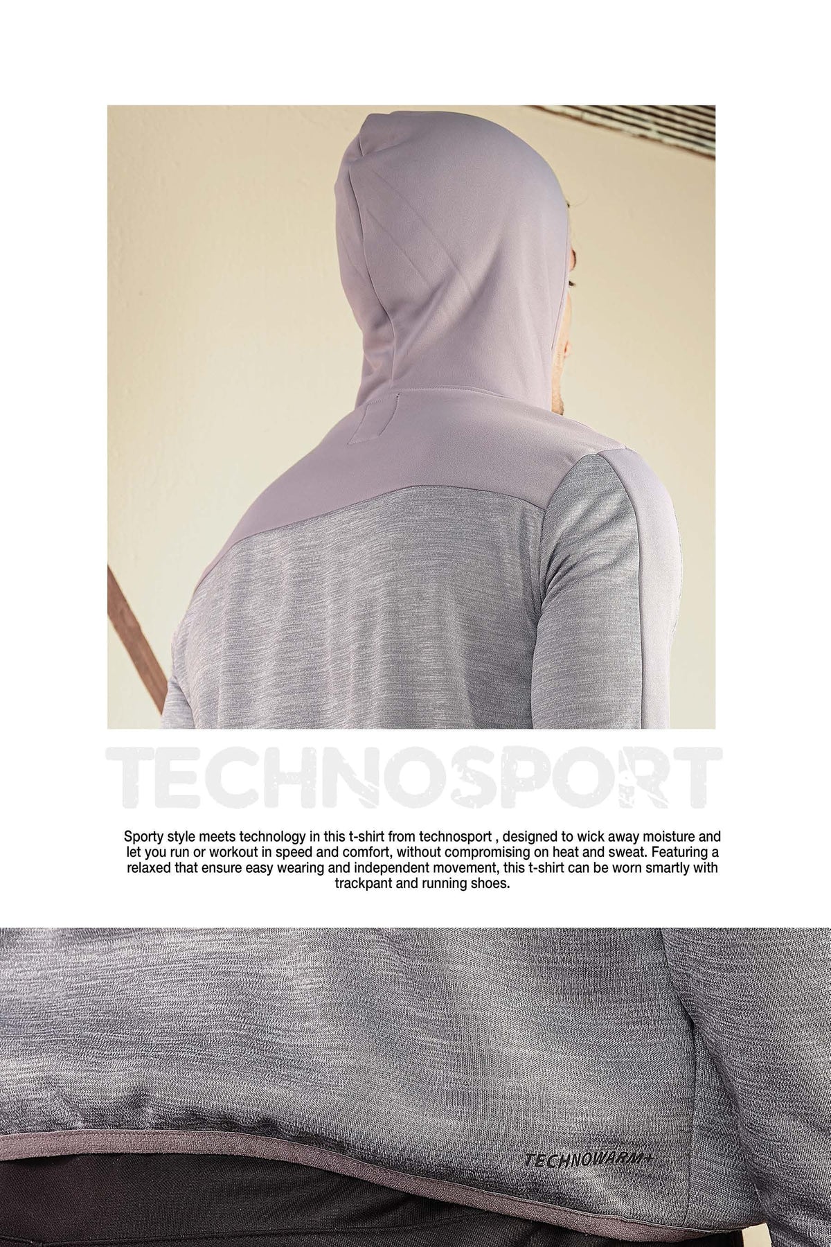 Technosport Full Sleeve Dry Fit Melange Hoodie Jacket for Men PL-74 - Silver Grey