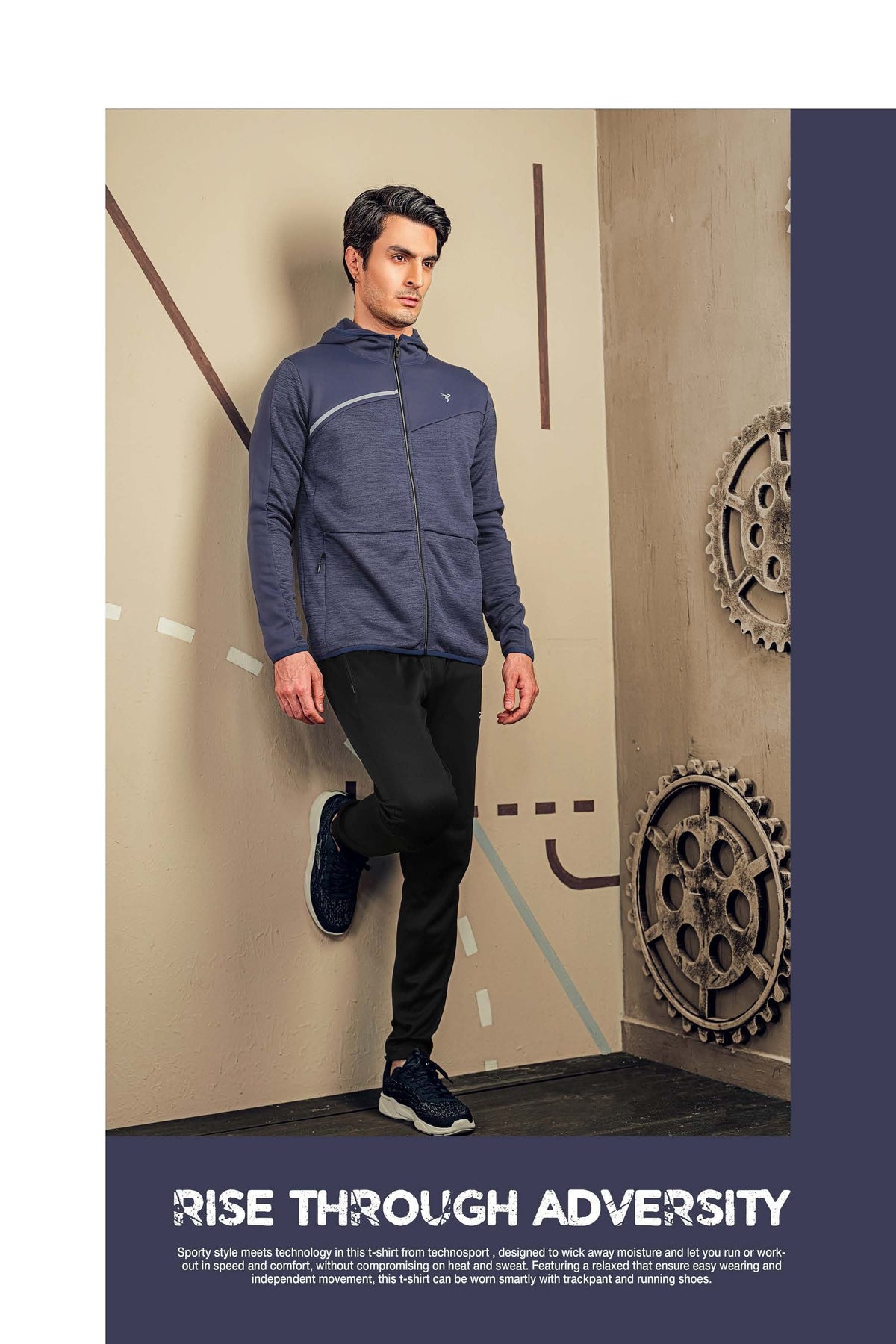 Technosport Full Sleeve Dry Fit Melange Hoodie Jacket for Men PL-74 - Spanish Blue