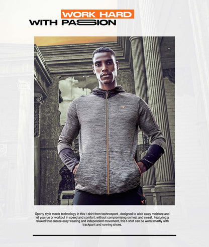 Technosport Full Sleeve Dry Fit Melange Hoodie Jacket for Men PL-75 - Dark Grey