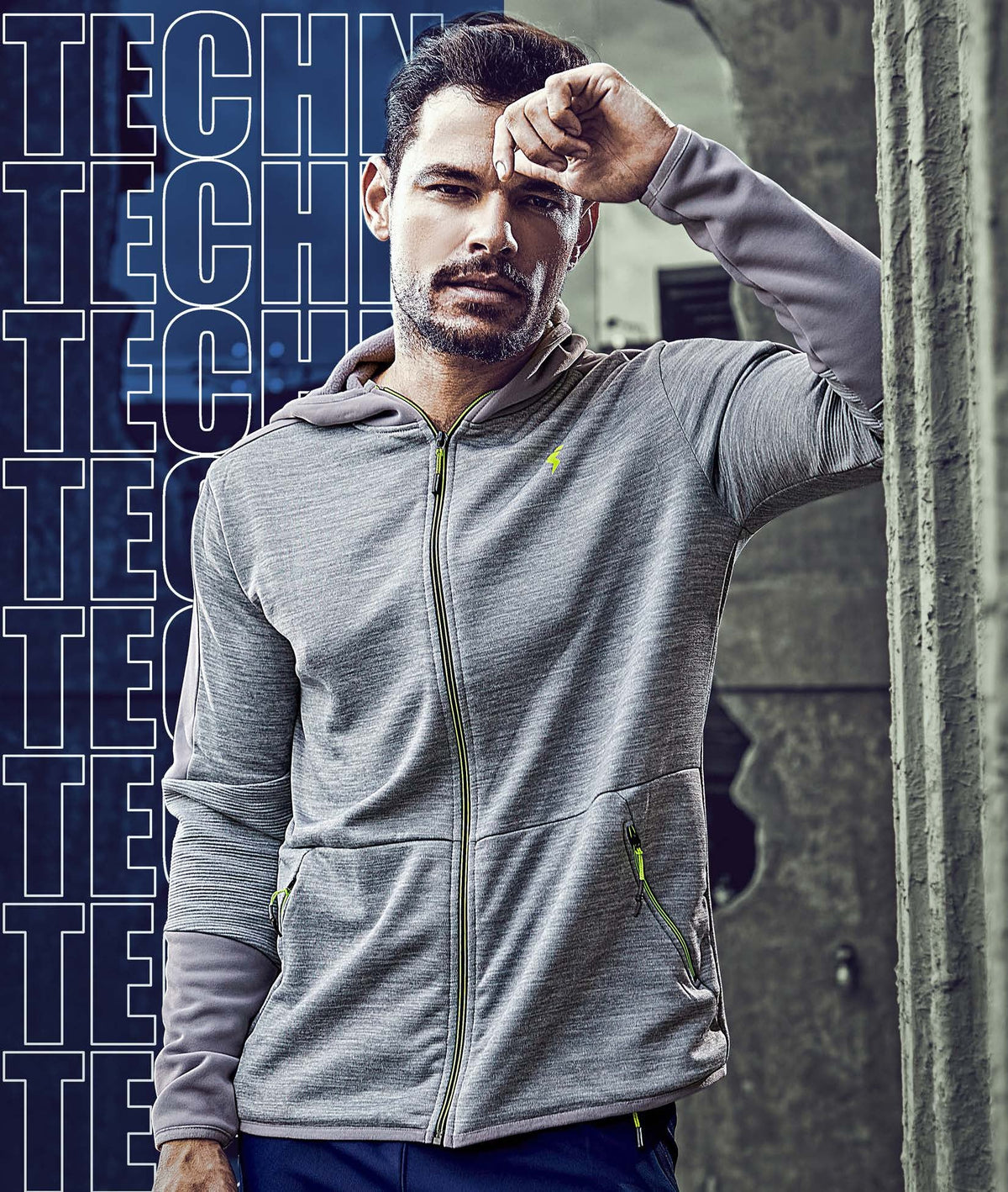 Technosport Full Sleeve Dry Fit Melange Hoodie Jacket for Men PL-75 - Silver Grey