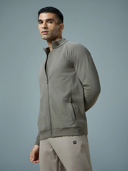 Technosport Solid Slim Fit Mock Neck Jacket For Men PM-98 (Smokey Olive)