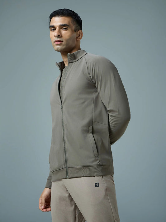 Technosport Solid Slim Fit Mock Neck Jacket For Men PM-98 (Smokey Olive)