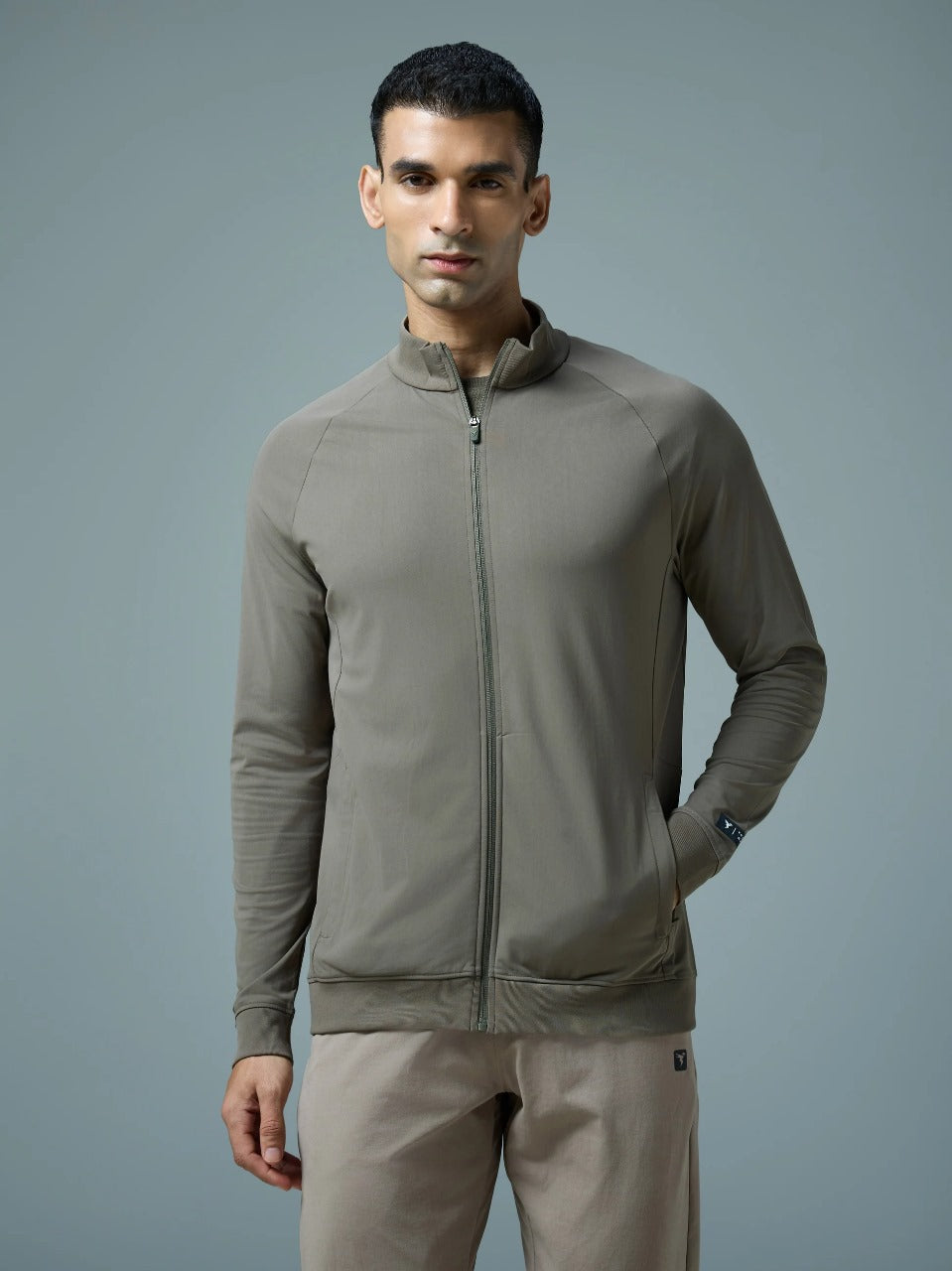 Technosport Solid Slim Fit Mock Neck Jacket For Men PM-98 (Smokey Olive)