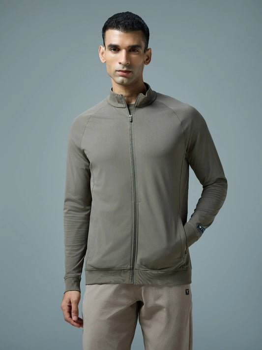Technosport Solid Slim Fit Mock Neck Jacket For Men PM-98 (Smokey Olive)