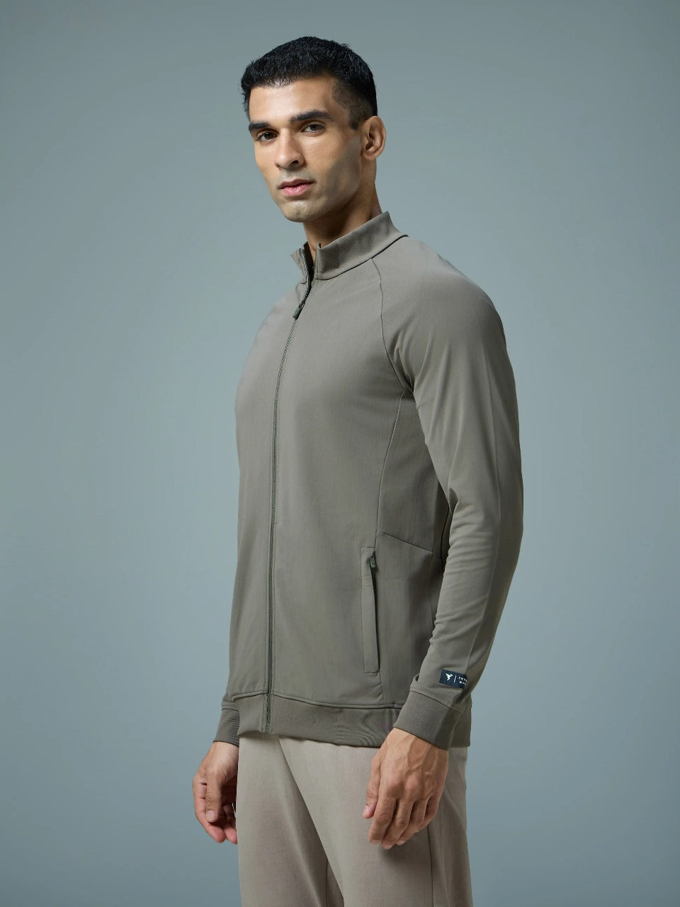 Technosport Solid Slim Fit Mock Neck Jacket For Men PM-98 (Smokey Olive)