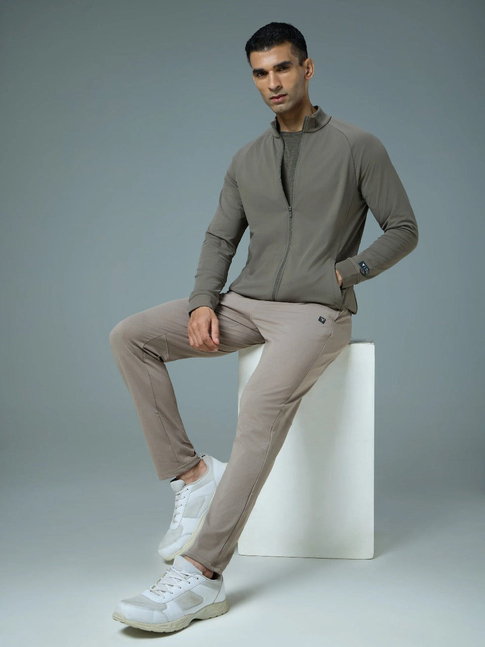 Technosport Solid Slim Fit Mock Neck Jacket For Men PM-98 (Smokey Olive)