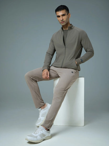 Technosport Solid Slim Fit Mock Neck Jacket For Men PM-98 (Smokey Olive)