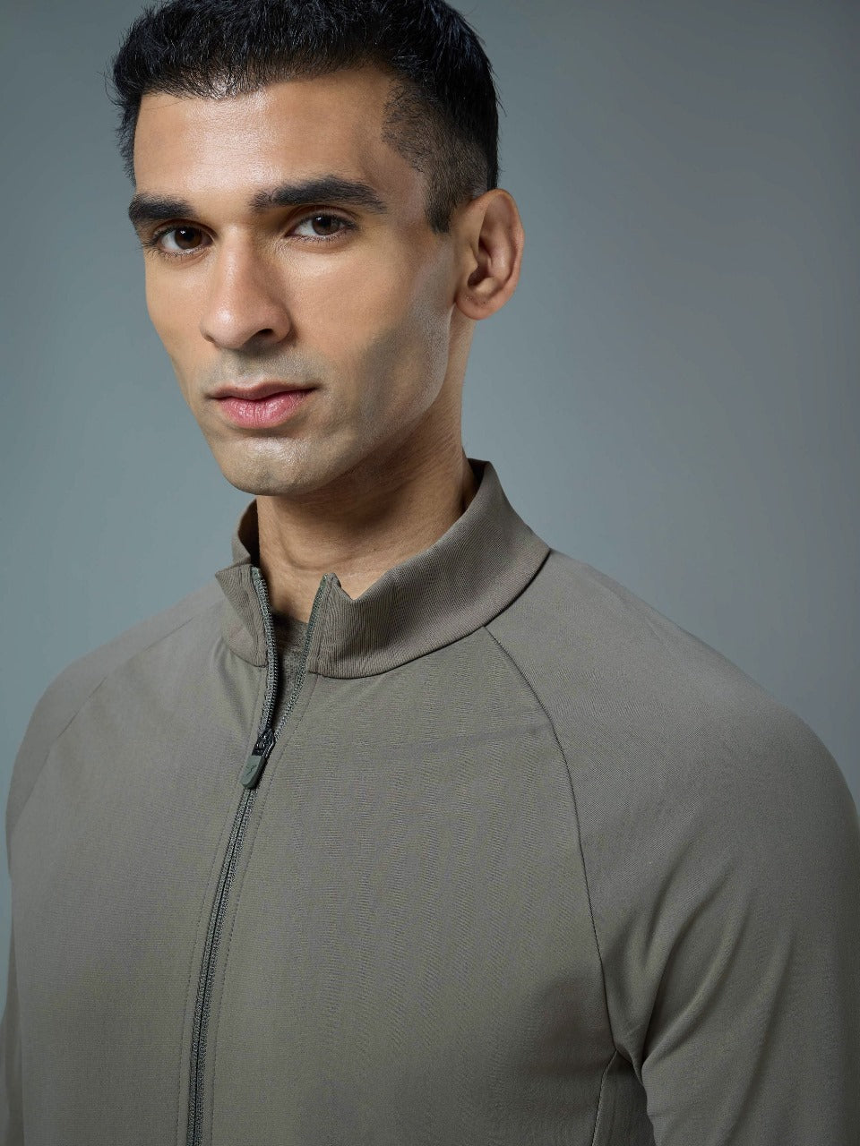 Technosport Solid Slim Fit Mock Neck Jacket For Men PM-98 (Smokey Olive)