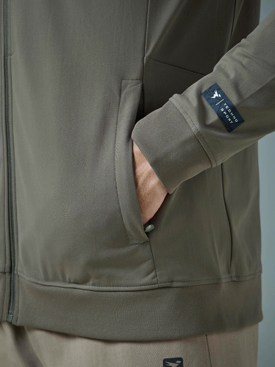 Technosport Solid Slim Fit Mock Neck Jacket For Men PM-98 (Smokey Olive)