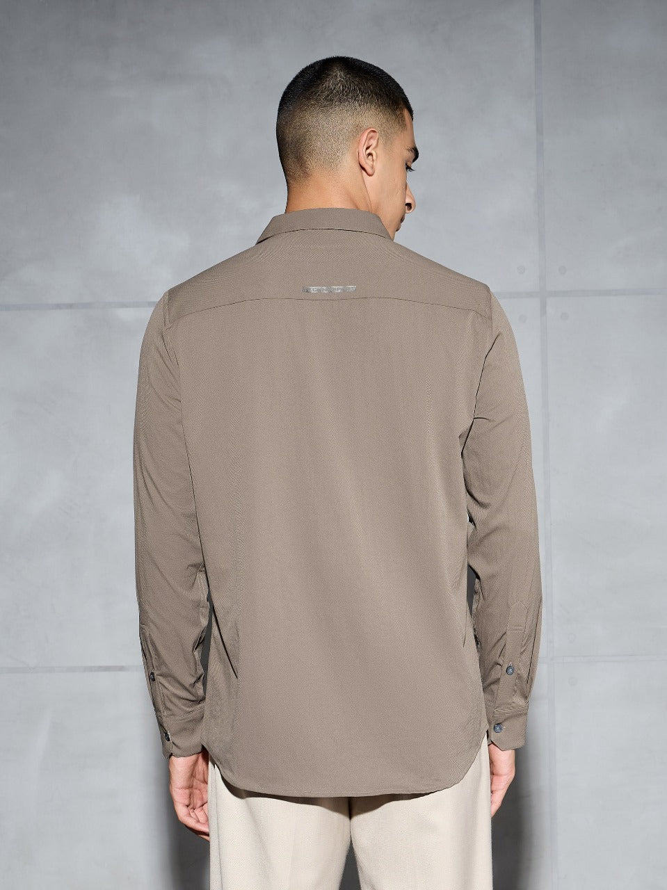 Technosport Solid Slim Fit Spread Collar Shirt with TS LYTRA For Men P-823 (Stone Grey)