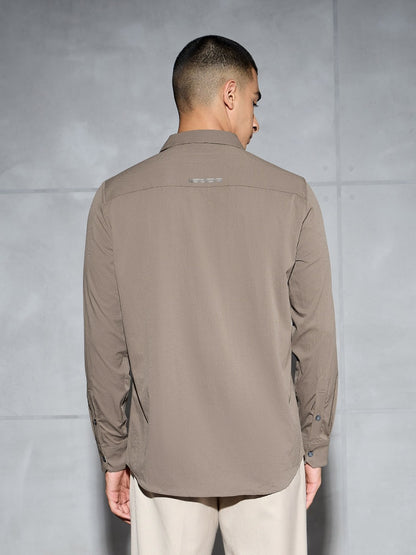 Technosport Solid Slim Fit Spread Collar Shirt with TS LYTRA For Men P-823 (Stone Grey)