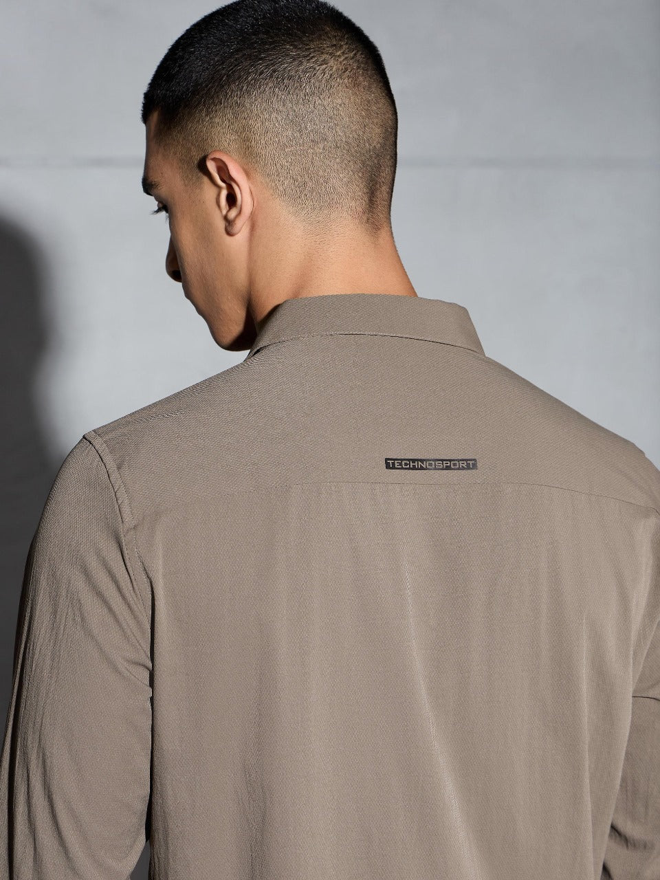 Technosport Solid Slim Fit Spread Collar Shirt with TS LYTRA For Men P-823 (Stone Grey)