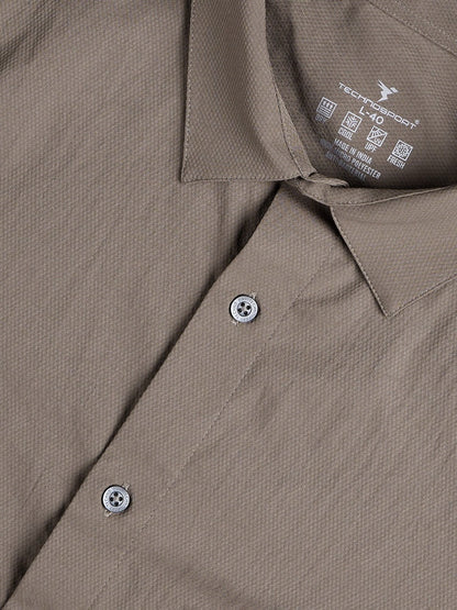 Technosport Solid Slim Fit Spread Collar Shirt with TS LYTRA For Men P-823 (Stone Grey)