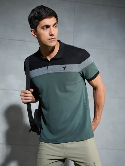 TechnoSport Polo Neck Half Sleeve Dry Fit T Shirt for Men P-772 - Trekking Green