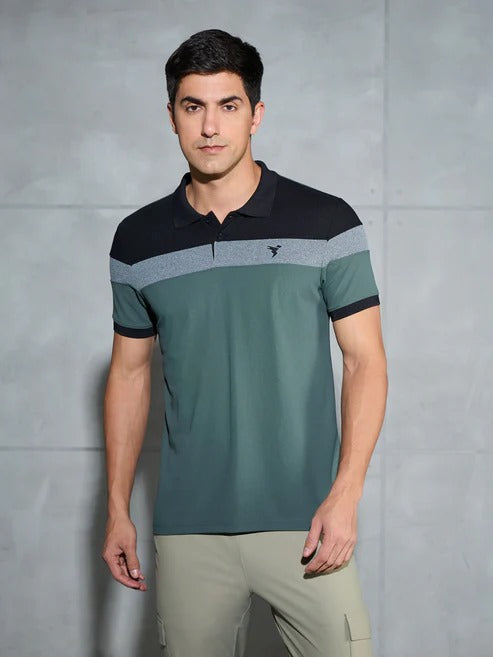 TechnoSport Polo Neck Half Sleeve Dry Fit T Shirt for Men P-772 - Trekking Green
