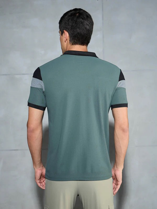 TechnoSport Polo Neck Half Sleeve Dry Fit T Shirt for Men P-772 - Trekking Green