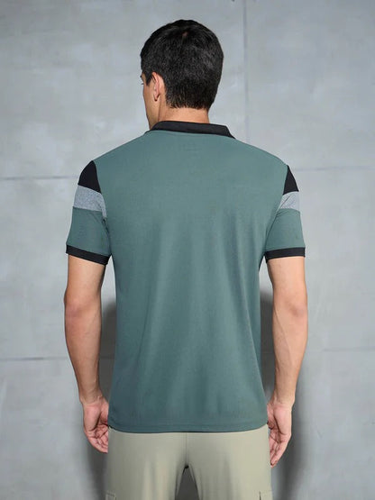 TechnoSport Polo Neck Half Sleeve Dry Fit T Shirt for Men P-772 - Trekking Green