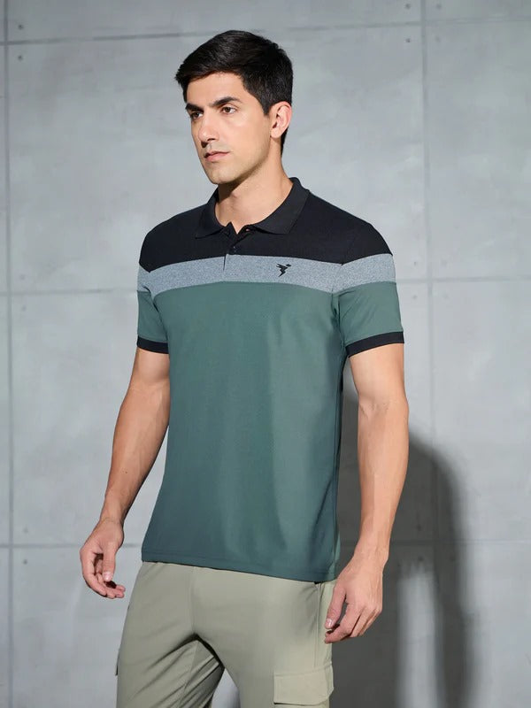 TechnoSport Polo Neck Half Sleeve Dry Fit T Shirt for Men P-772 - Trekking Green