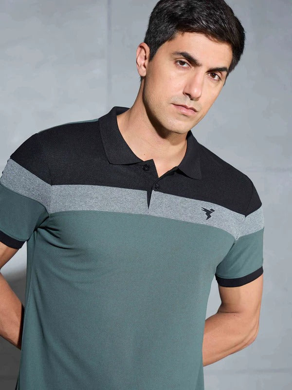 TechnoSport Polo Neck Half Sleeve Dry Fit T Shirt for Men P-772 - Trekking Green