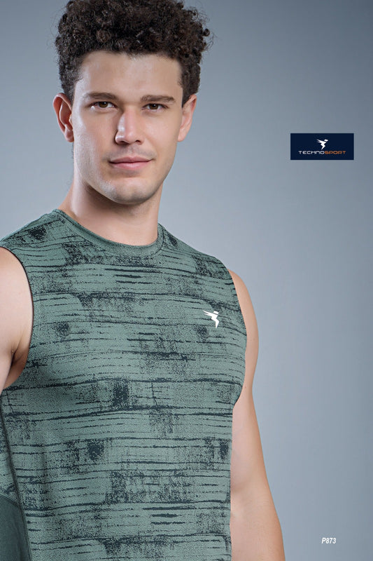 TechnoSport Sublimation U Neck Sleeveless Dry Fit Sando for Men P-873 (Tfekkins Green)