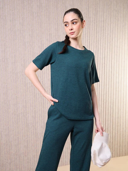 Technosport Women Relaxed Fit Round Neck T-shirt WR-132 (Trekking Green)